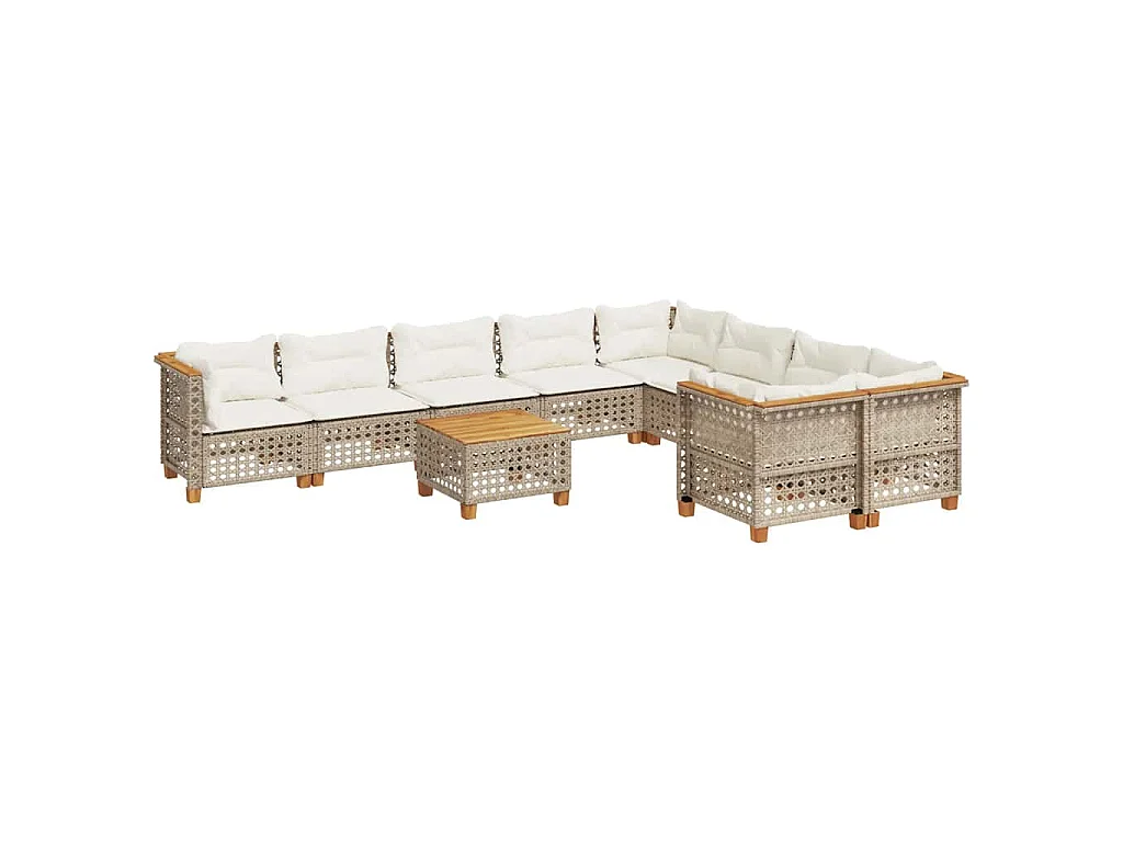 10-delige Loungeset met kussens poly rattan beige