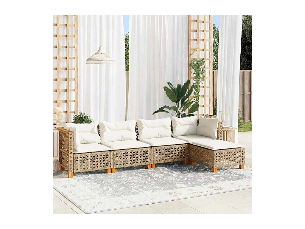 Salon de jardin avec coussins 5 pcs beige résine tressée
