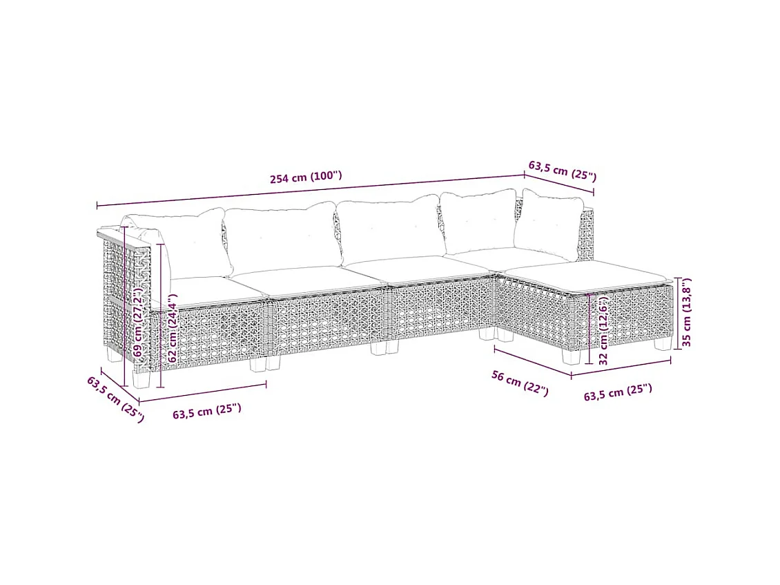 Salon de jardin avec coussins 5 pcs beige résine tressée
