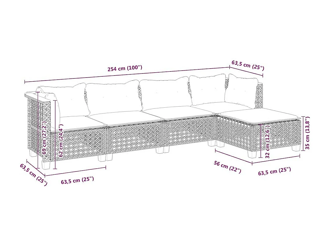 5-tlg. Garten-Sofagarnitur mit Kissen Beige Poly Rattan
