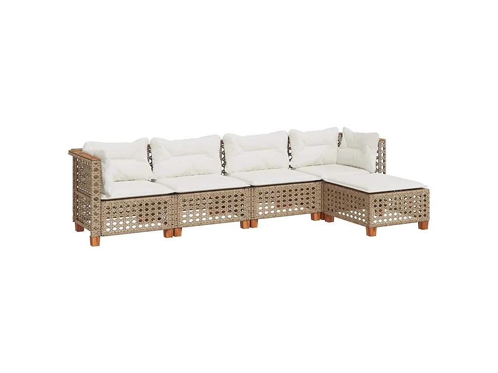 5-delige Loungeset met kussens poly rattan beige