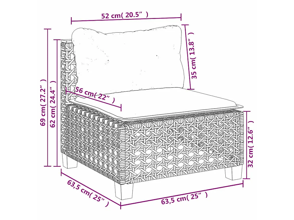 5-delige Loungeset met kussens poly rattan beige