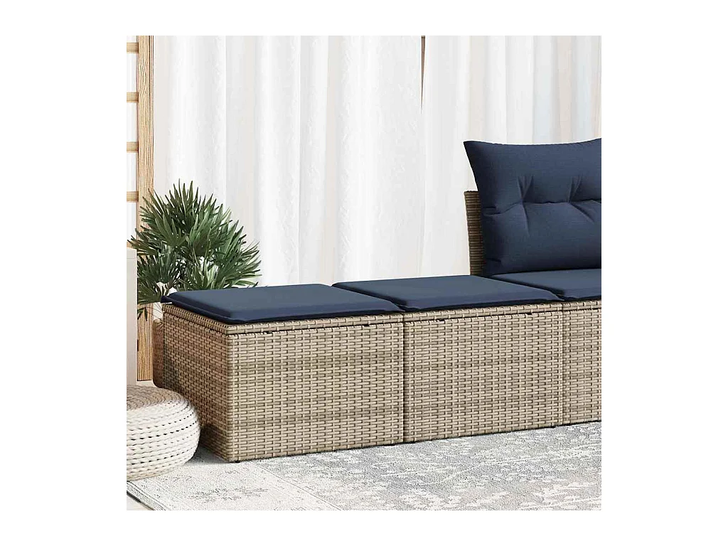 Salon de jardin 2 pcs avec coussins gris résine tressée acacia