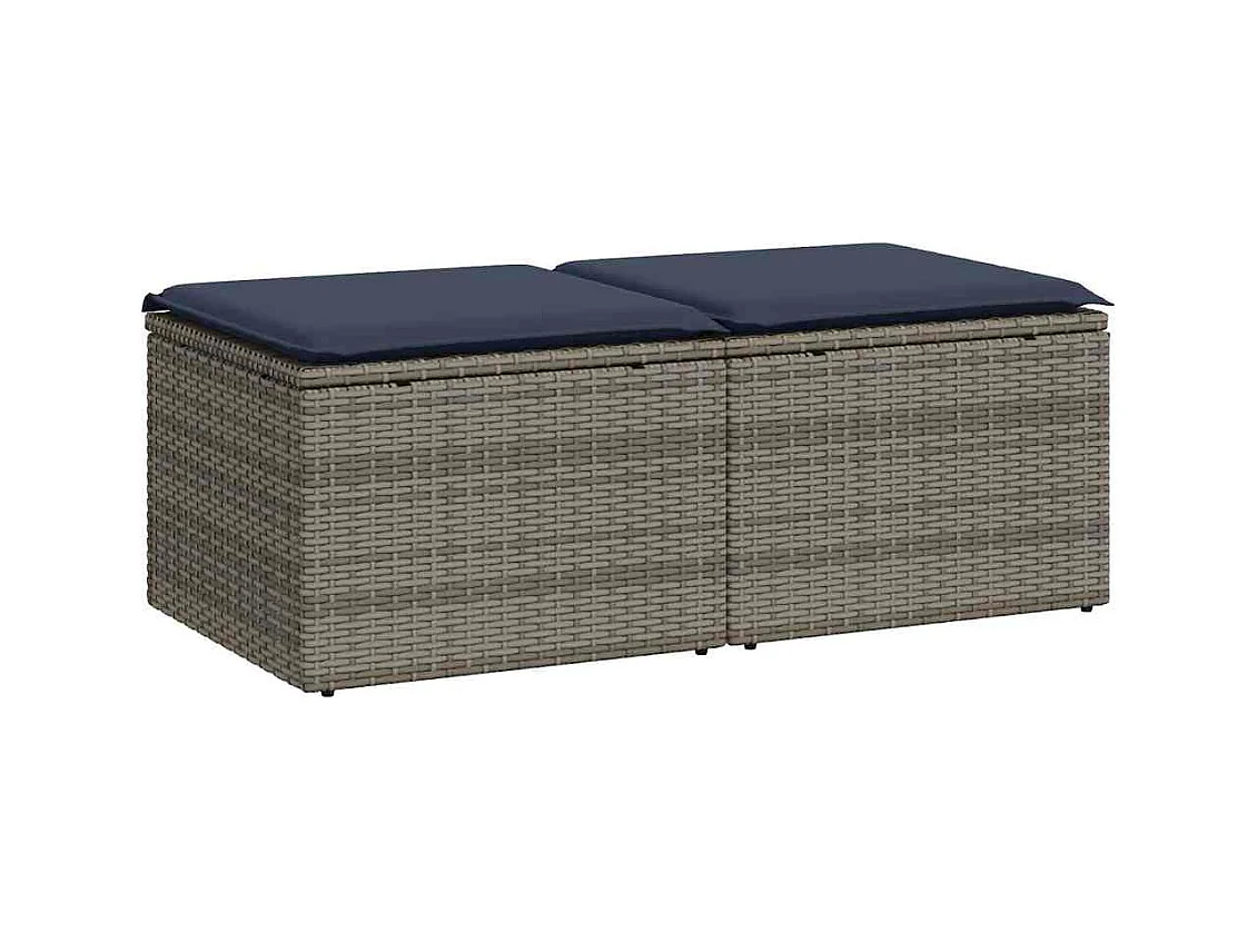 Salon de jardin 2 pcs avec coussins gris résine tressée acacia