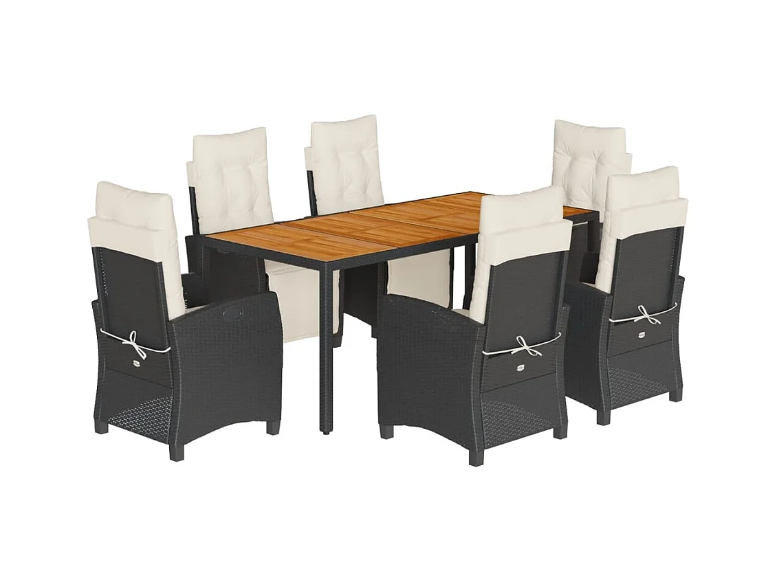 Set da Pranzo da Giardino 7 pz Nero con Cuscini in Polyrattan