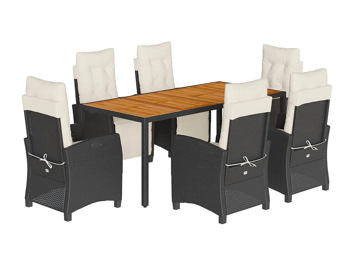 Ensemble à manger de jardin coussins 7pcs Noir Résine tressée