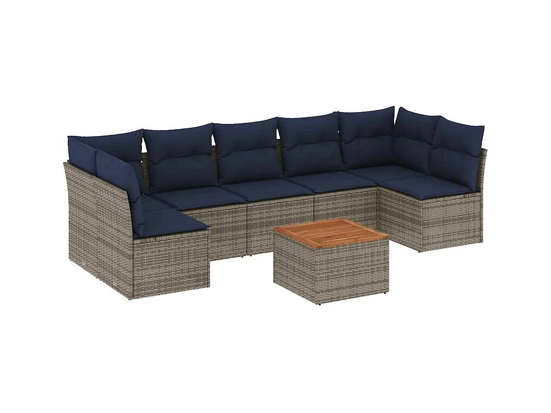 Set de sofás de jardín 8 pzas con cojines ratán sintético gris