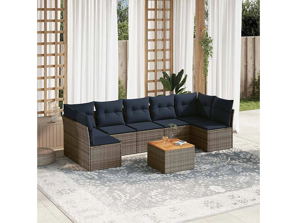 8-tlg. Garten-Sofagarnitur mit Kissen Grau Poly Rattan