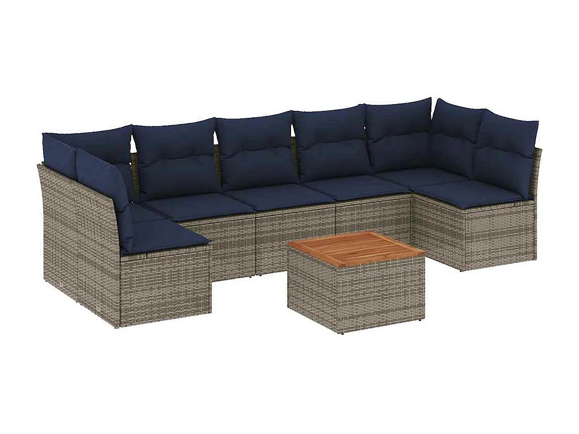 8-tlg. Garten-Sofagarnitur mit Kissen Grau Poly Rattan