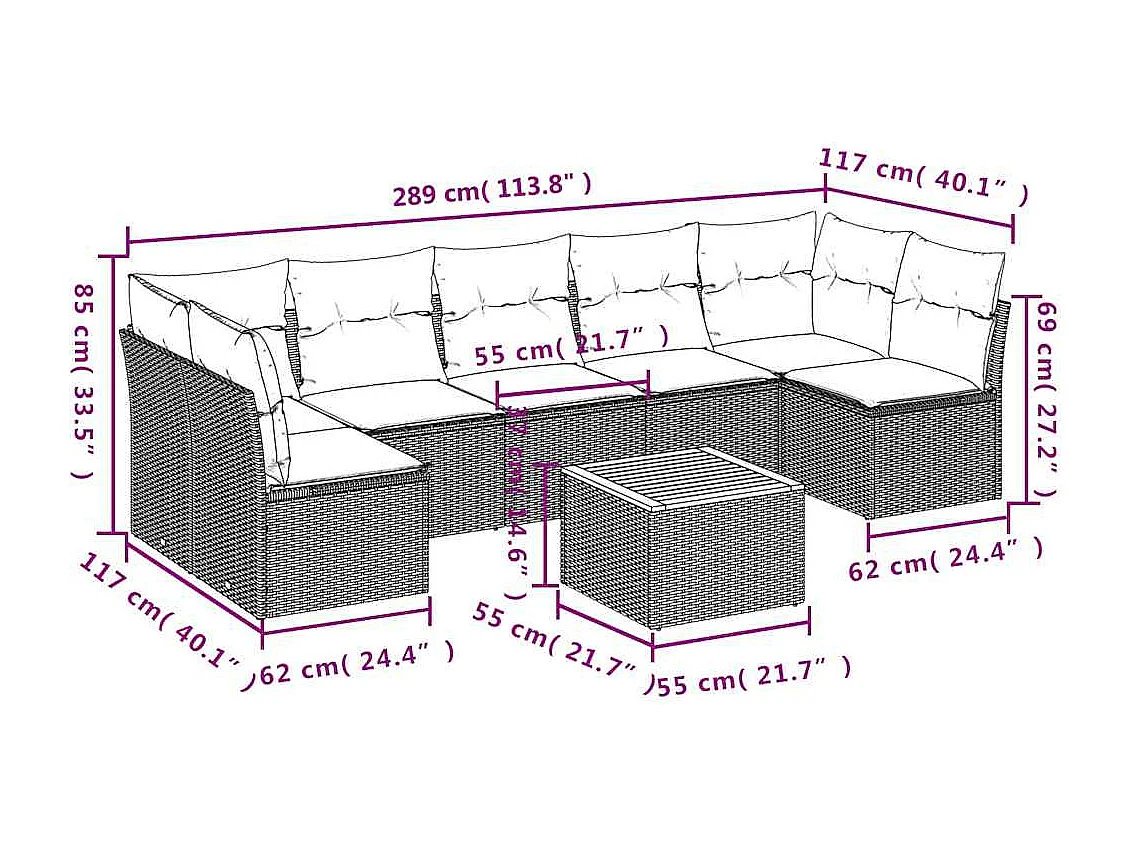8-tlg. Garten-Sofagarnitur mit Kissen Grau Poly Rattan