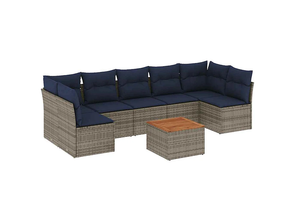 Set Divani da Giardino 8 pz con Cuscini Grigio in Polyrattan