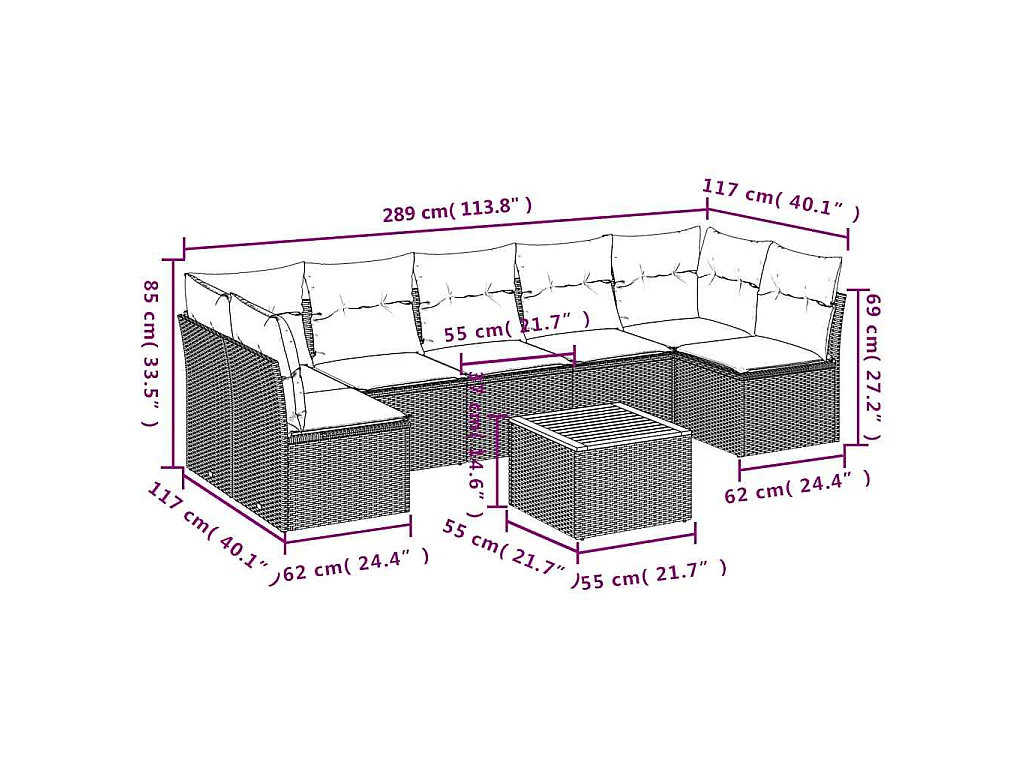 Set Divani da Giardino 8 pz con Cuscini Grigio in Polyrattan