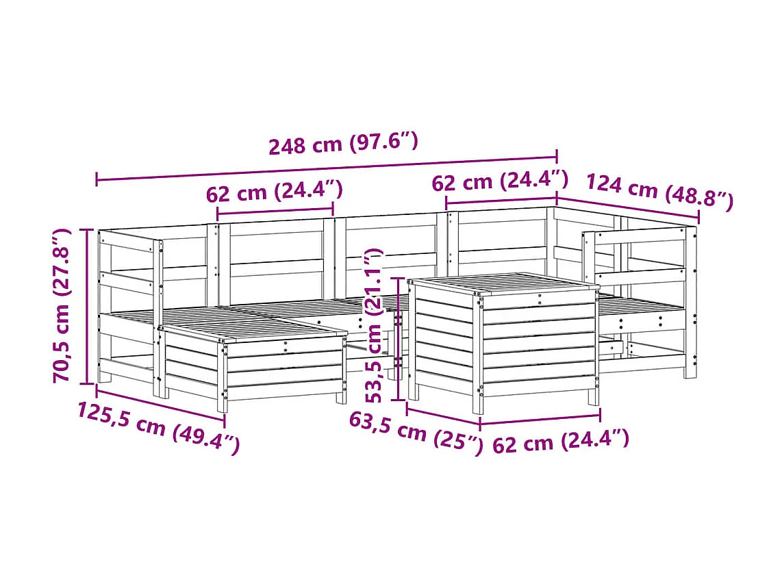 Set Divani da Giardino 7 pz in Legno Massello di Pino