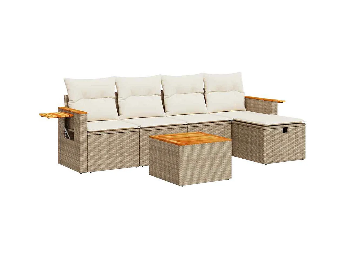 Salon de jardin avec coussins 6 pcs beige résine tressée