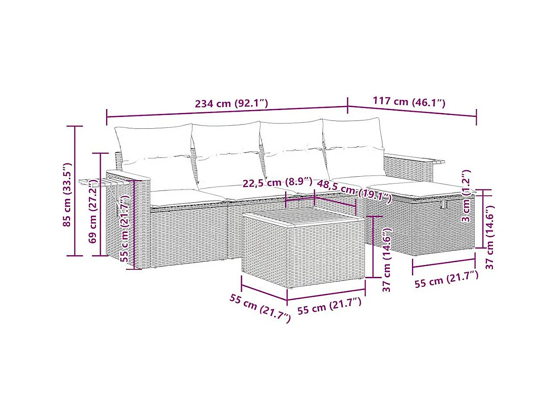 Salon de jardin avec coussins 6 pcs beige résine tressée