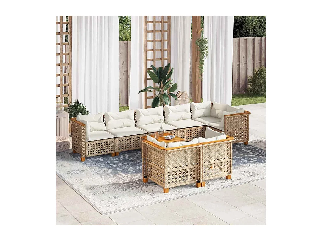 Salon de jardin avec coussins 9 pcs beige résine tressée