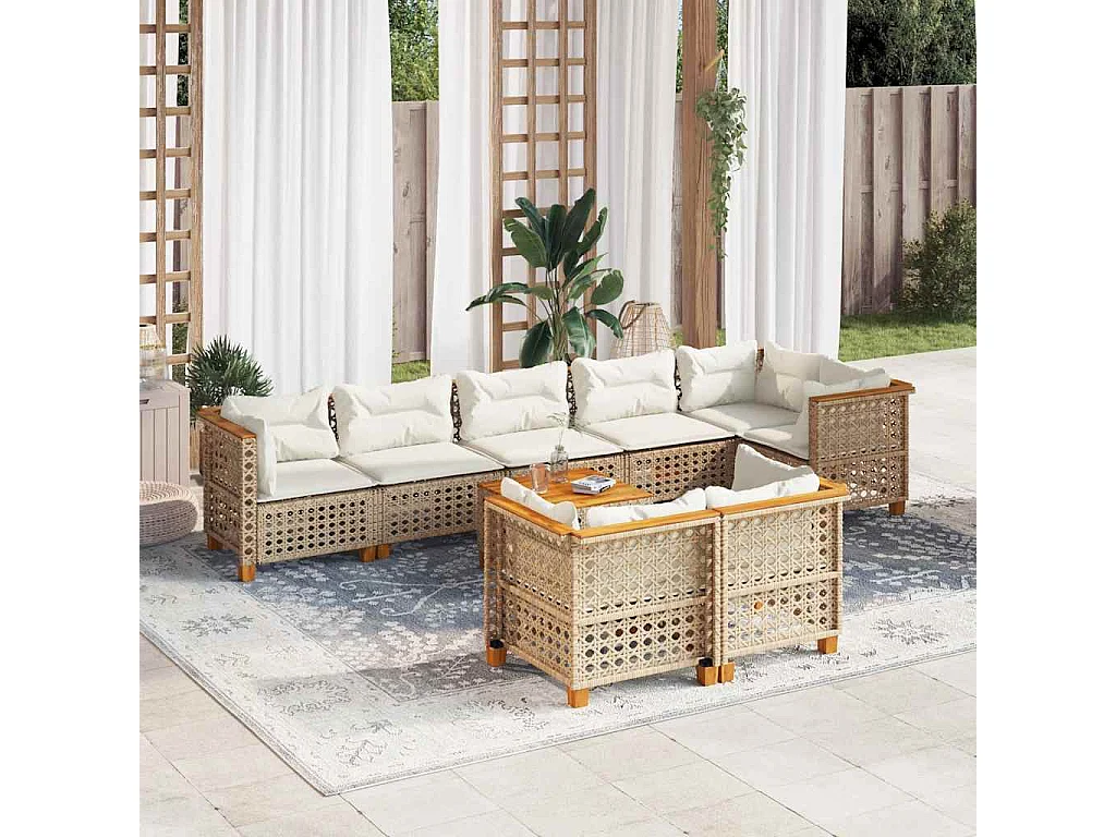 9-delige Loungeset met kussens poly rattan beige