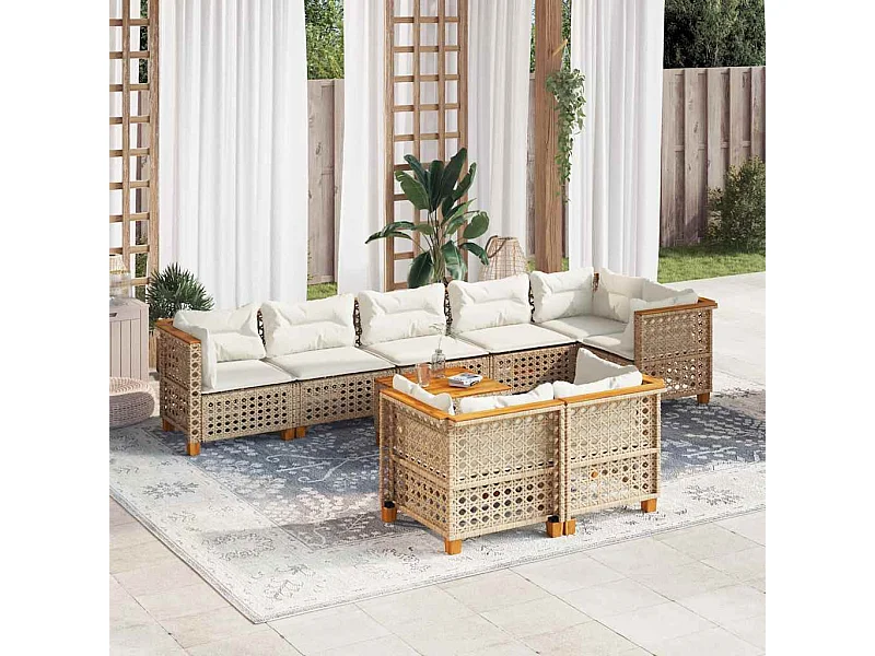 Salon de jardin avec coussins 9 pcs beige résine tressée