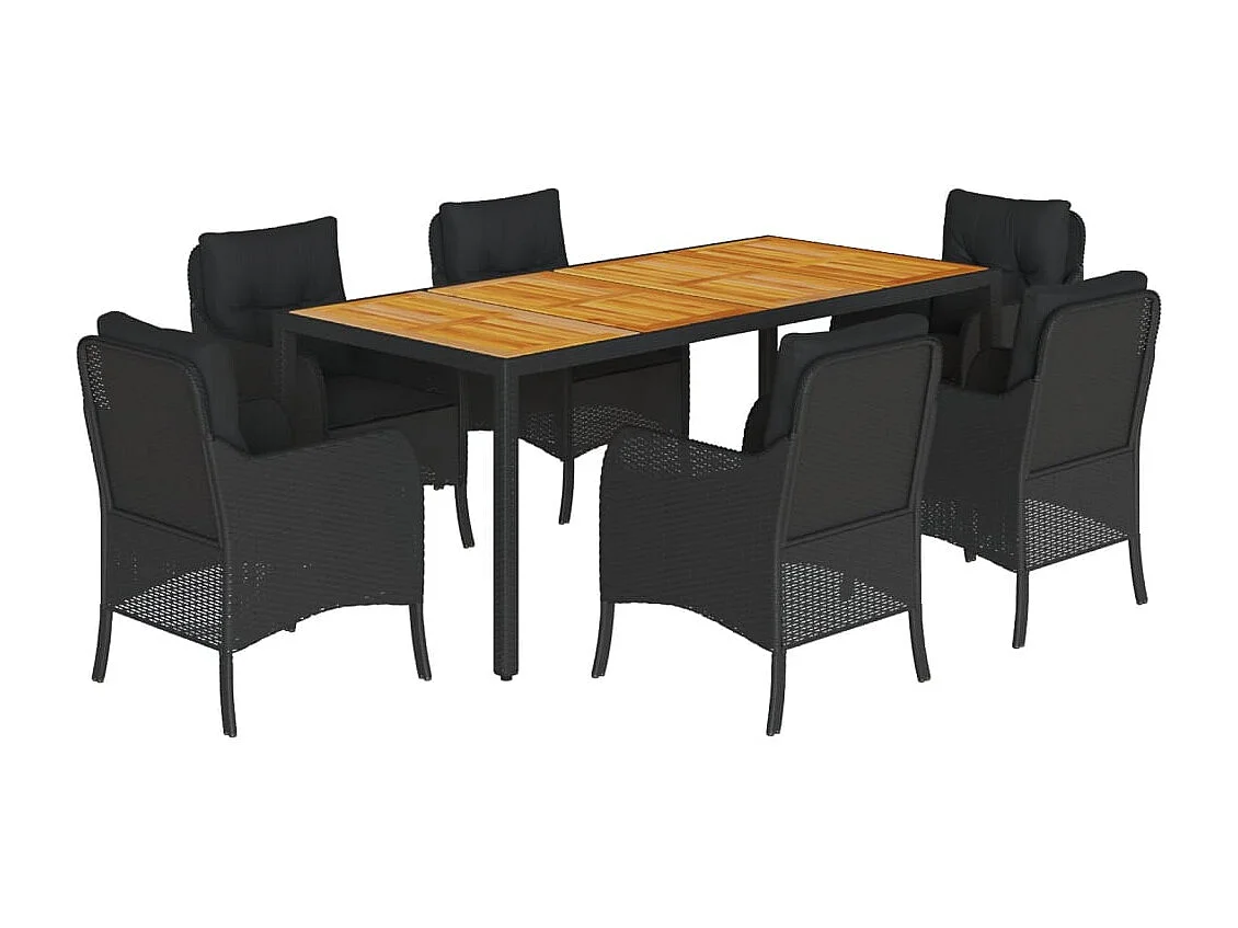 7-tlg. Garten-Essgruppe mit Kissen Schwarz Poly Rattan