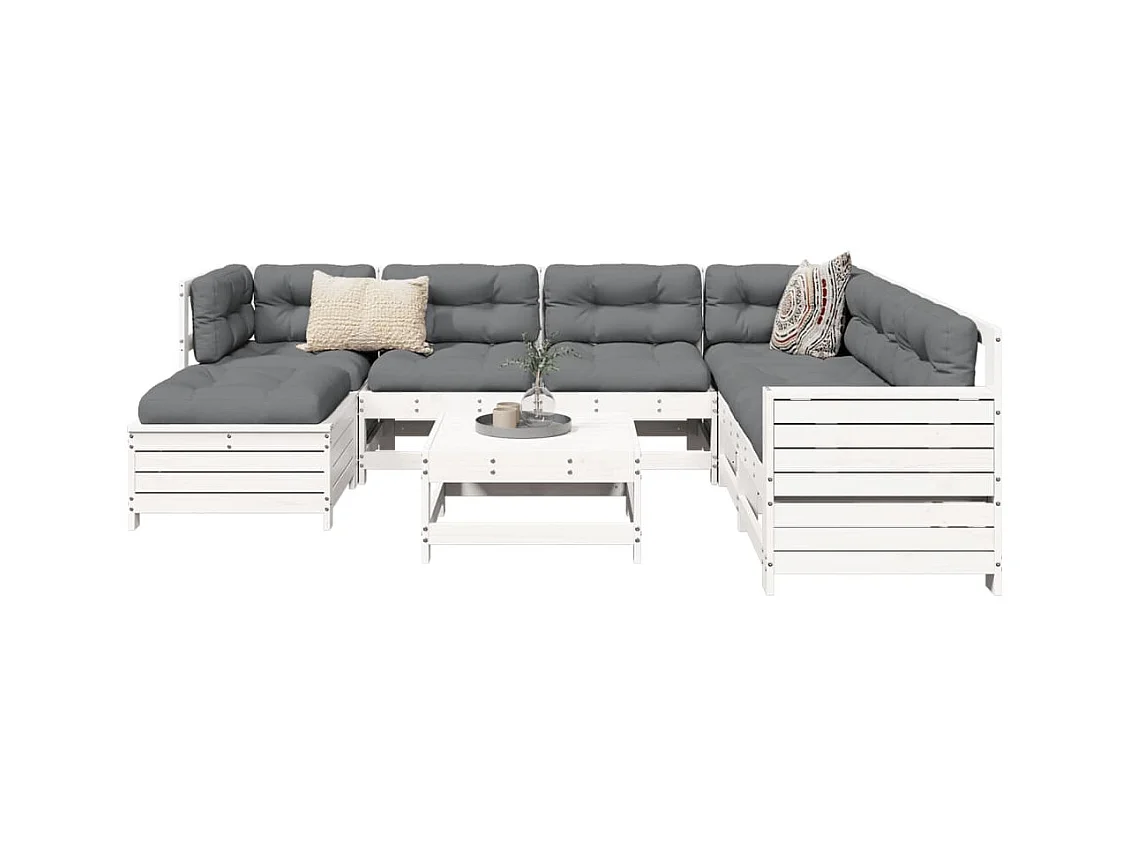 8-delige Loungeset massief grenenhout wit