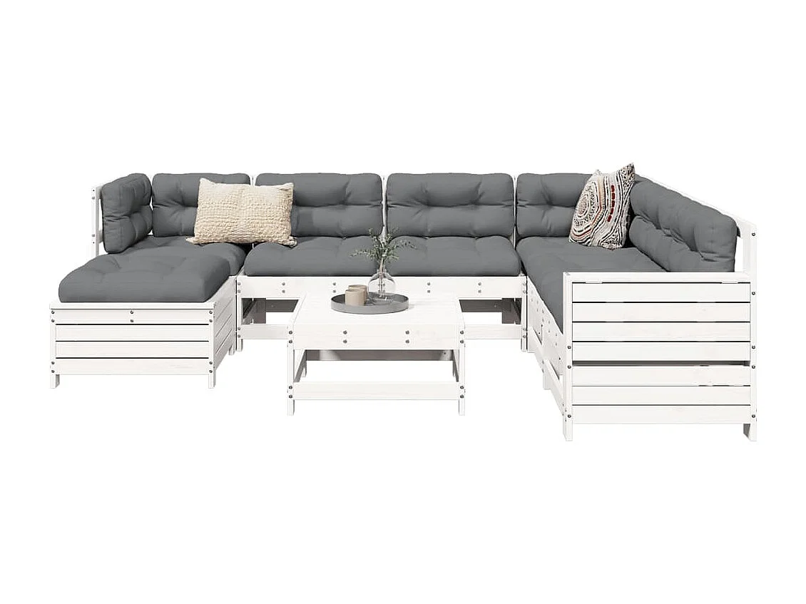 8-delige Loungeset massief grenenhout wit
