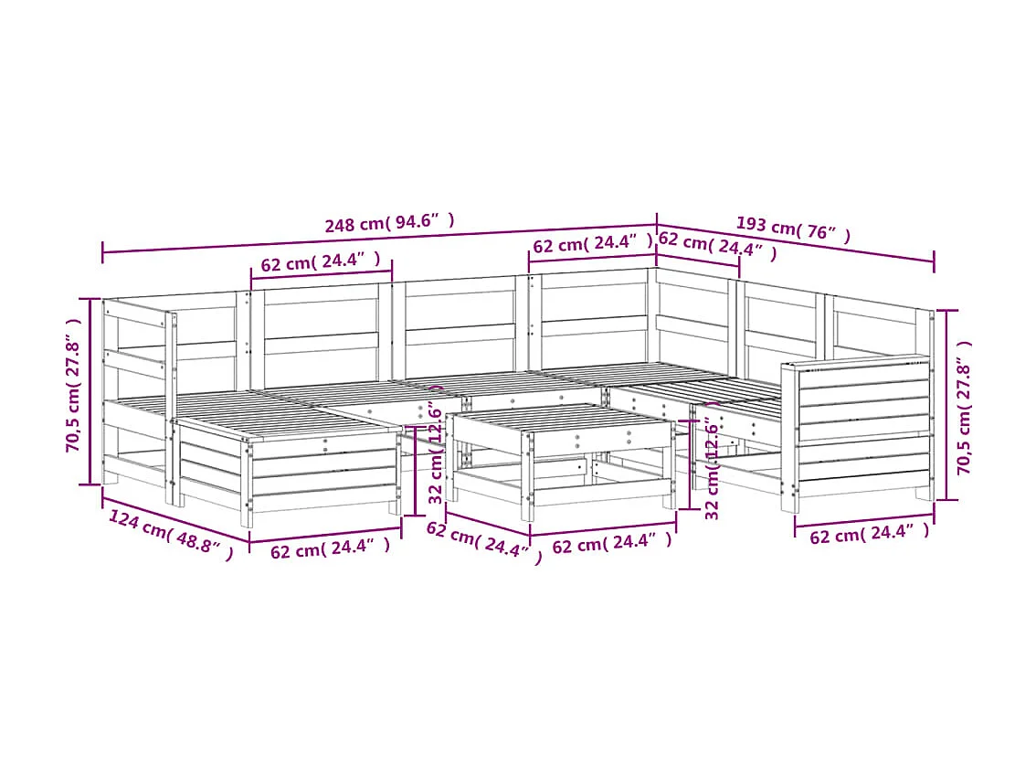 8-delige Loungeset massief grenenhout wit