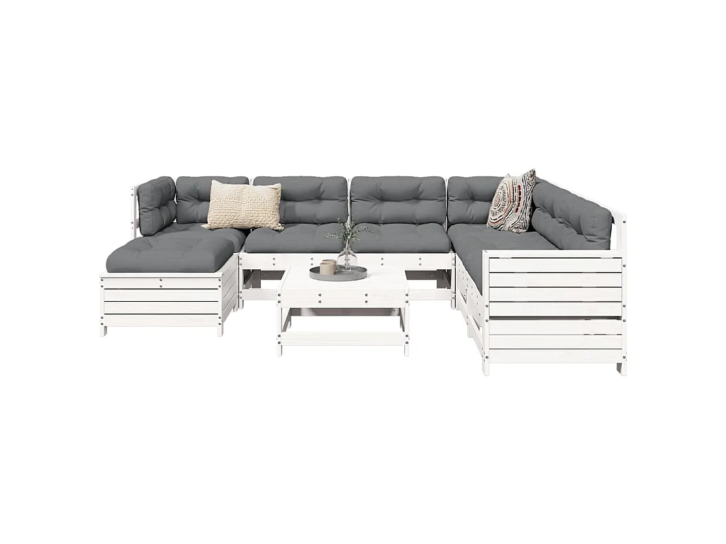 8-delige Loungeset massief grenenhout wit