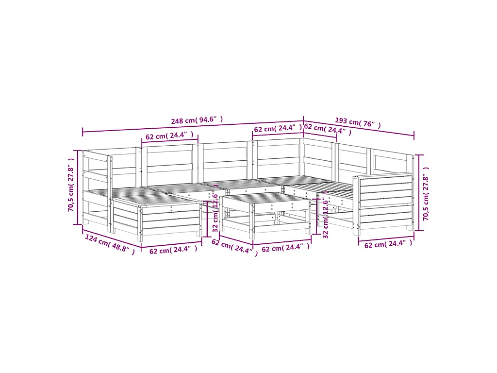 8-delige Loungeset massief grenenhout wit