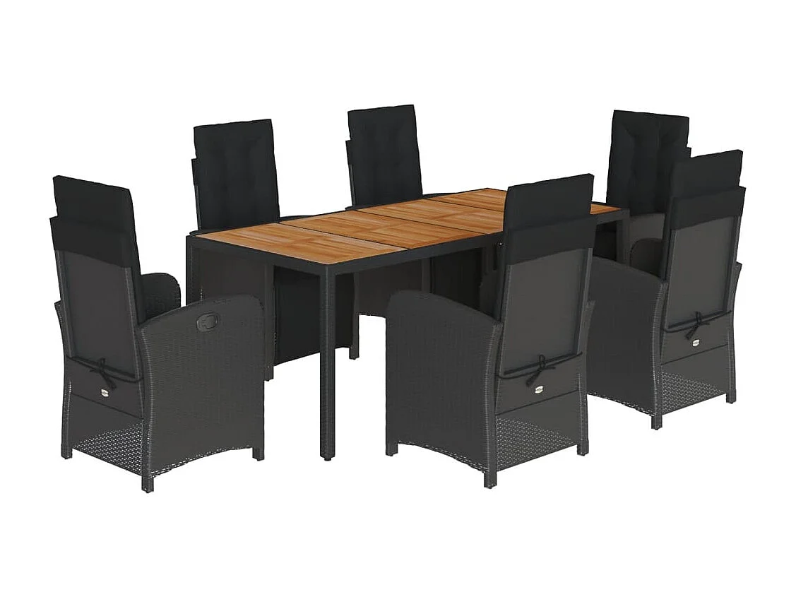 7-tlg. Garten-Essgruppe mit Kissen Schwarz Poly Rattan