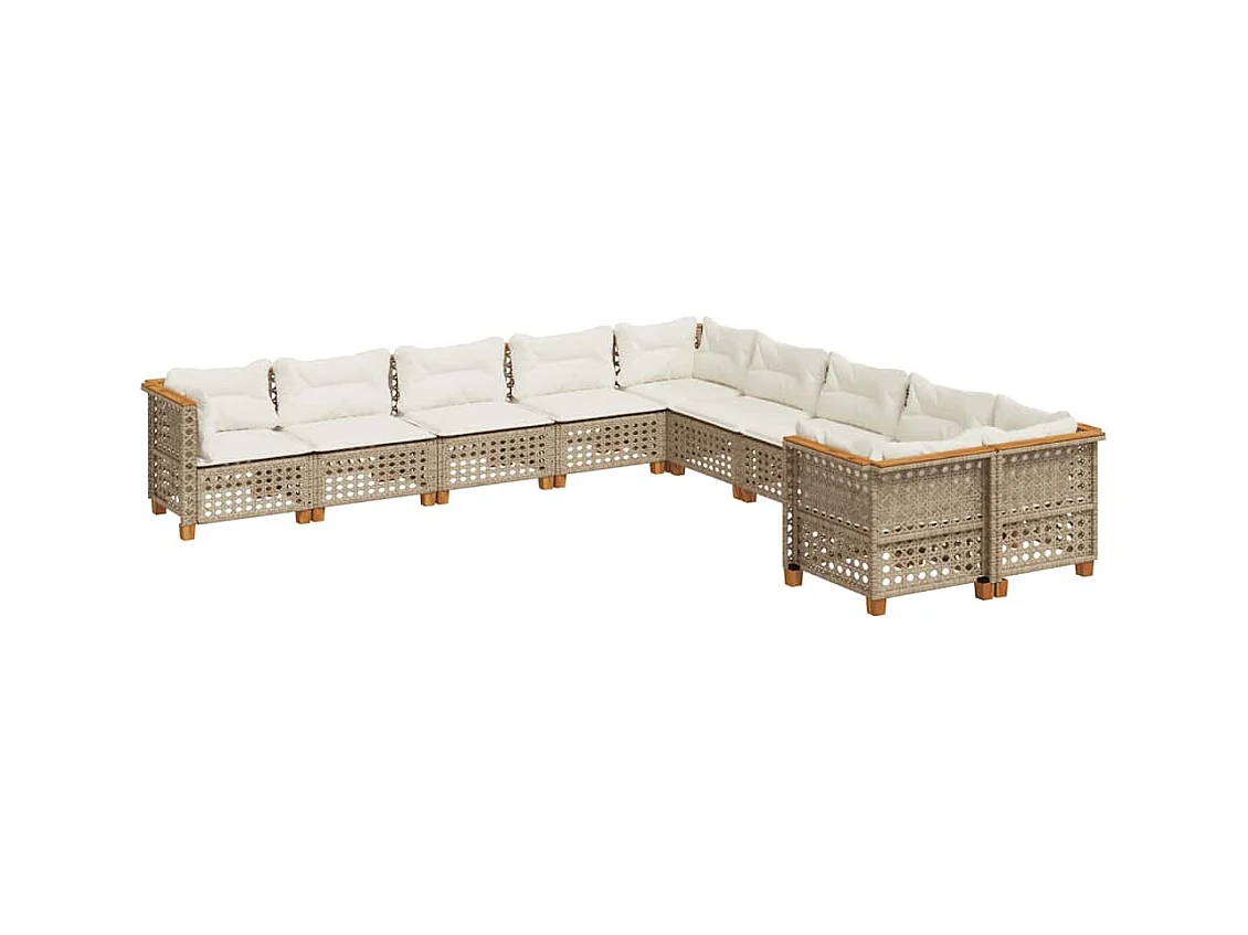 Set Divano da Giardino 10 pz con Cuscini Beige in Polyrattan