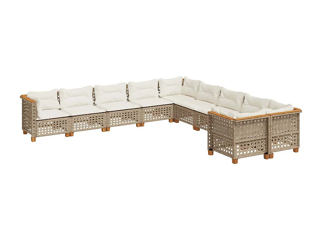 10-tlg. Garten-Sofagarnitur mit Kissen Beige Poly Rattan