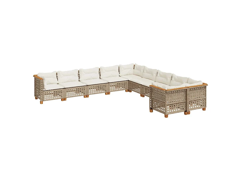10-delige Loungeset met kussens poly rattan beige