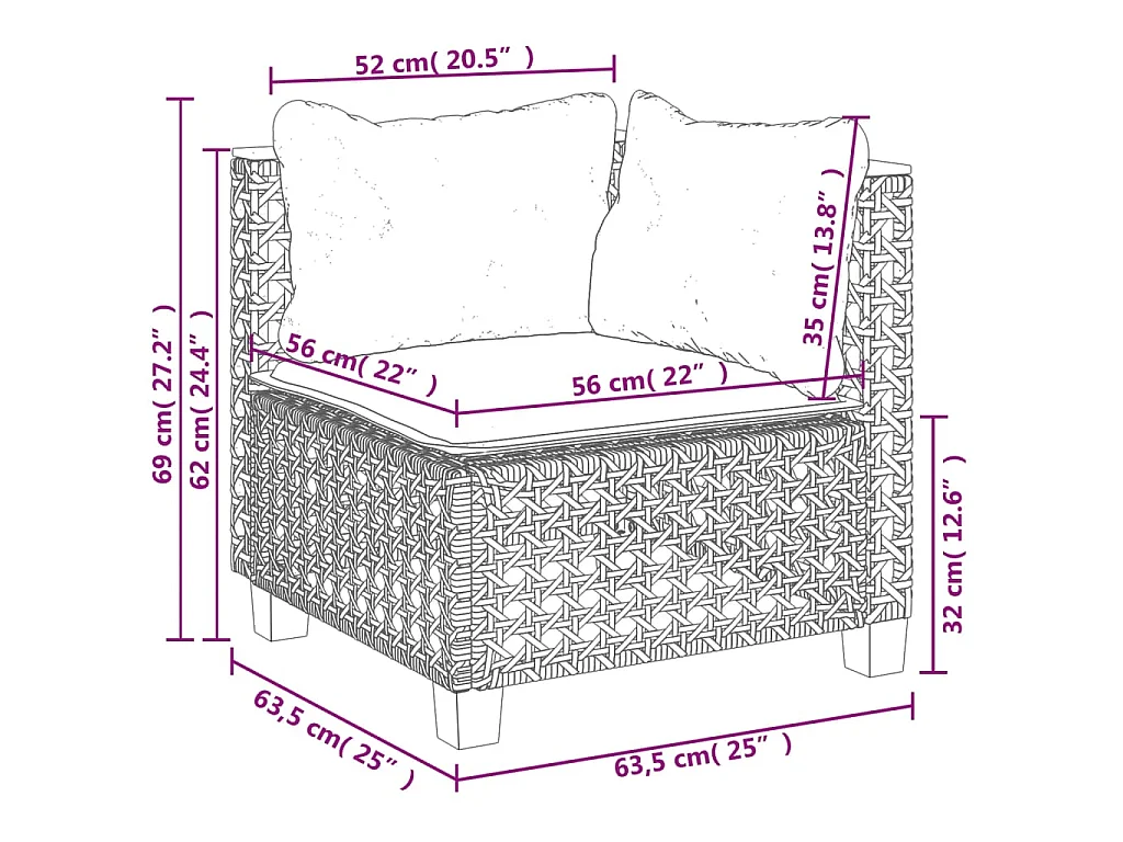 10-delige Loungeset met kussens poly rattan beige