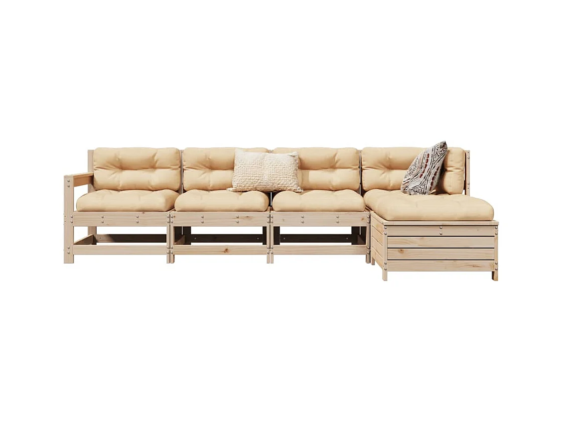 Set Divani da Giardino 5 pz in Legno Massello di Pino