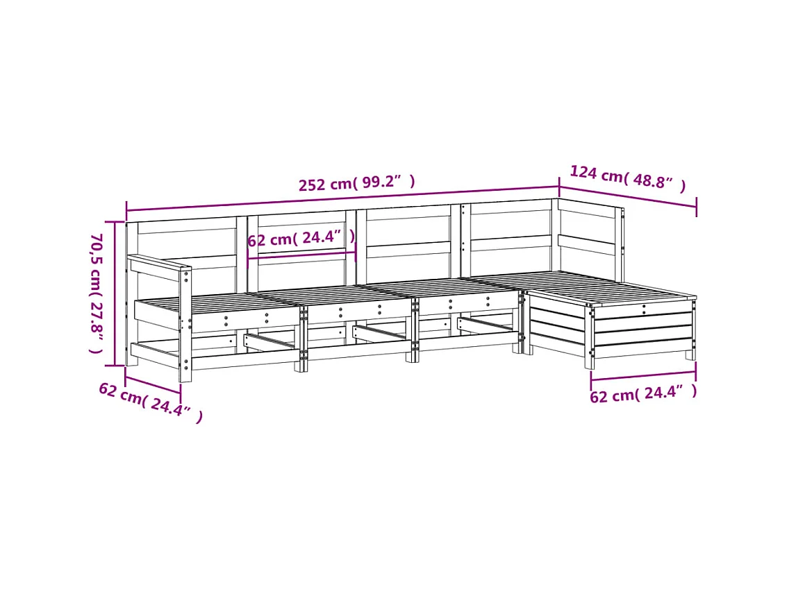 Set Divani da Giardino 5 pz in Legno Massello di Pino