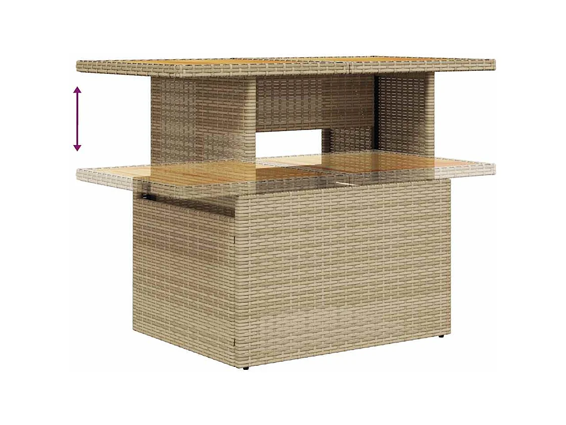 5-delige Loungeset met kussens poly rattan en acaciahout beige