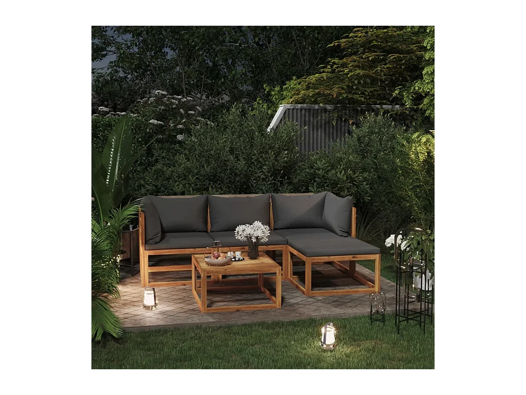 Set muebles de jardín 5 pzas con cojines madera maciza acacia