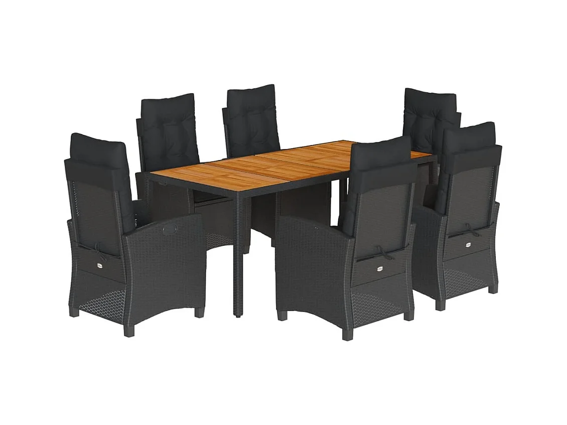 Set da Pranzo da Giardino 7 pz Nero con Cuscini in Polyrattan