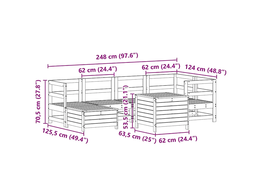 7-delige Loungeset massief grenenhout wit