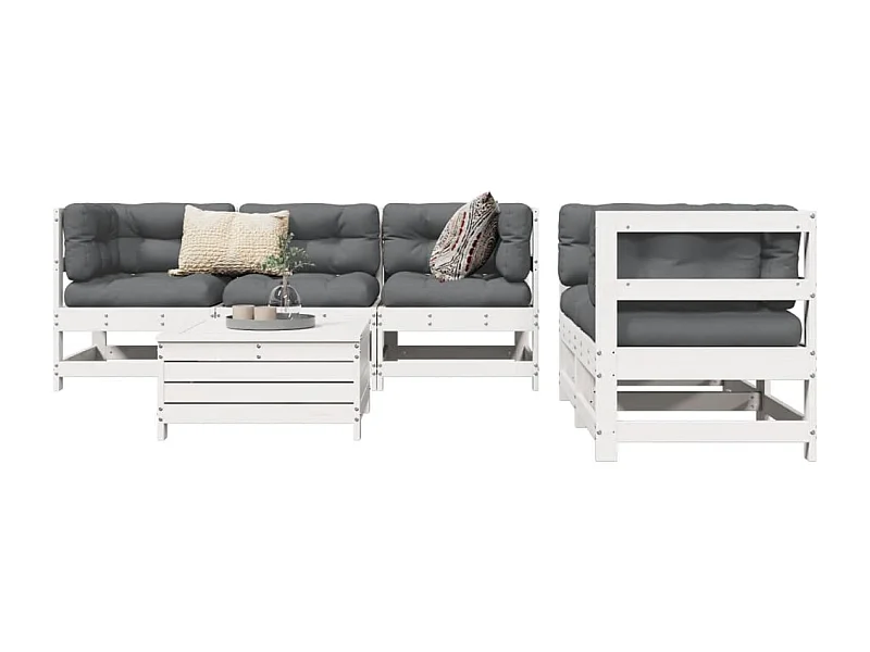 6-delige Loungeset massief grenenhout wit