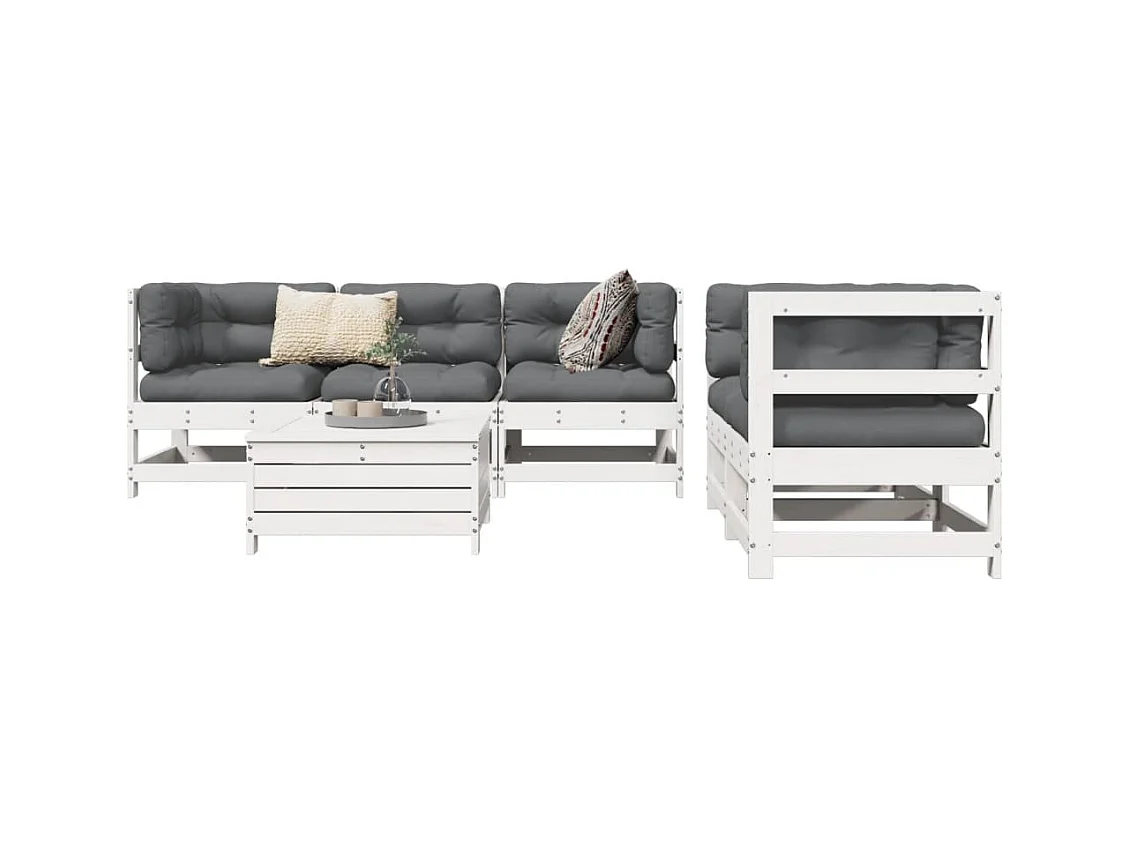 6-delige Loungeset massief grenenhout wit