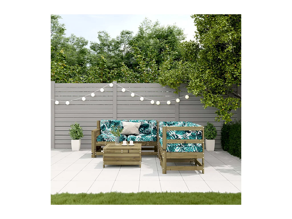Salon de jardin 5 pcs avec coussins bois de pin imprégné