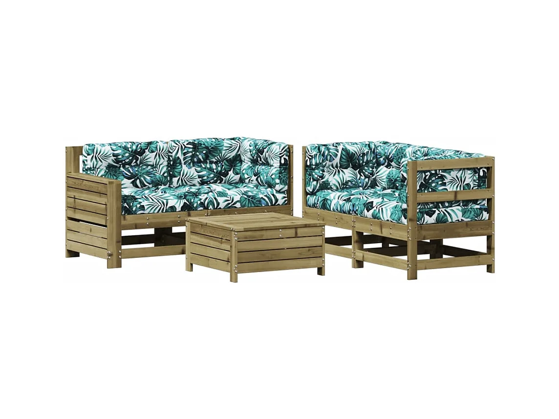Salon de jardin 5 pcs avec coussins bois de pin imprégné