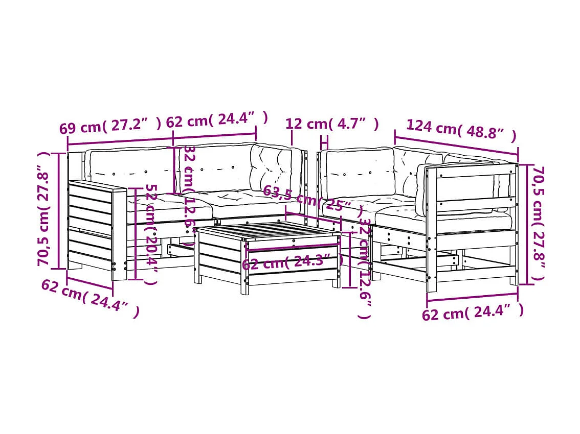 5-tlg. Garten-Lounge-Set mit Kissen Imprägniertes Kiefernholz