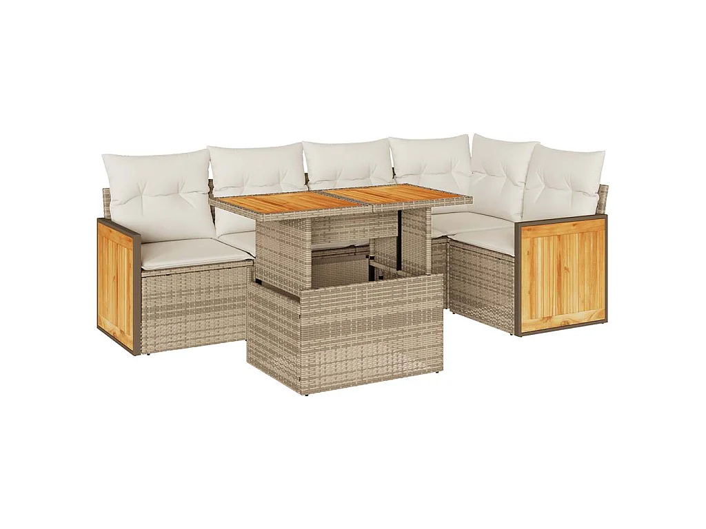 6-delige Loungeset met kussens poly rattan acacia beige