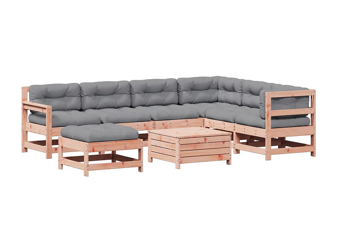 8 pcs conj. lounge jardim c/ almofadões madeira douglas maciça