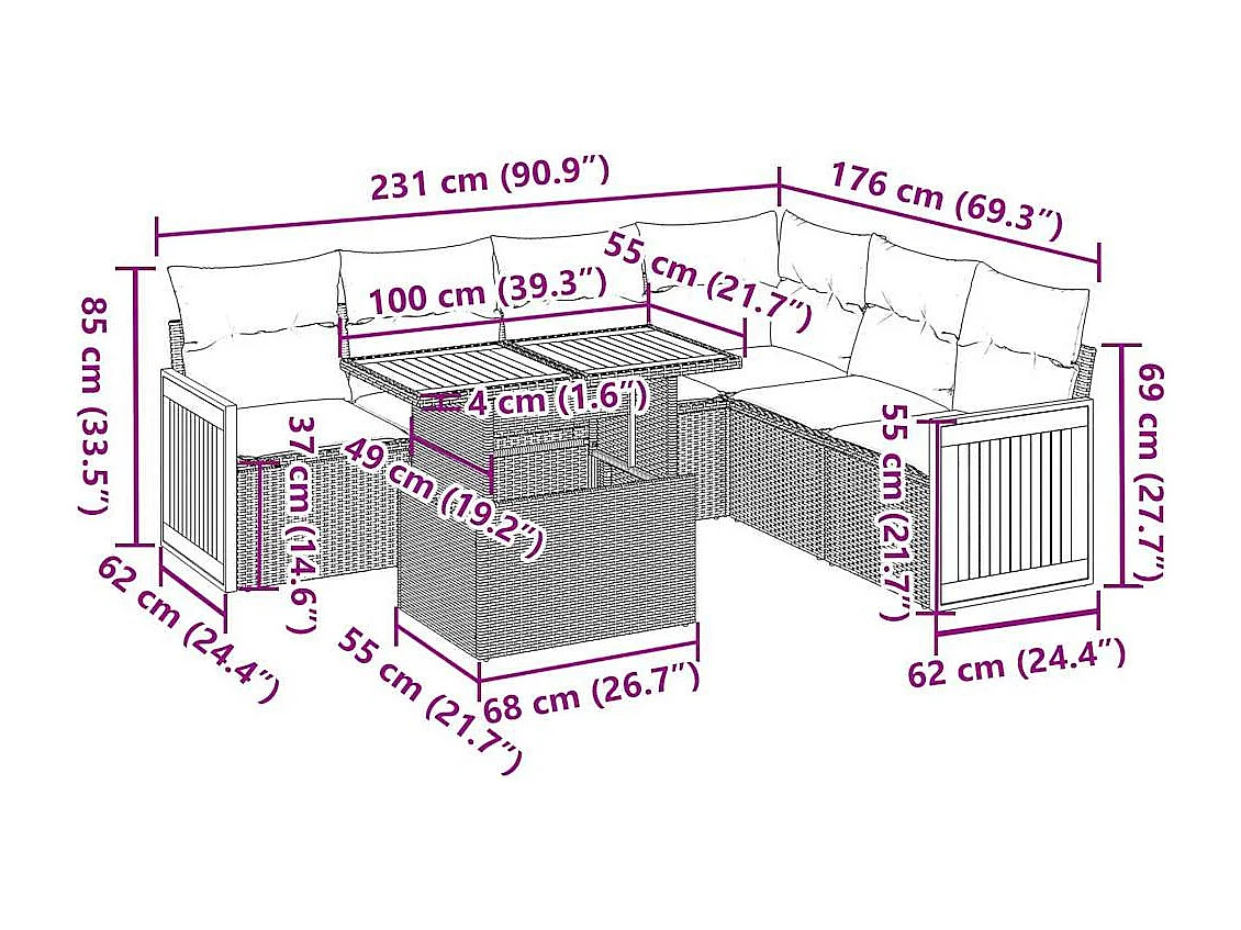 Set Divani da Giardino 7 pz con Cuscini Beige Polyrattan Acacia
