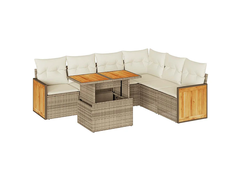 Set Divani da Giardino 7 pz con Cuscini Beige Polyrattan Acacia