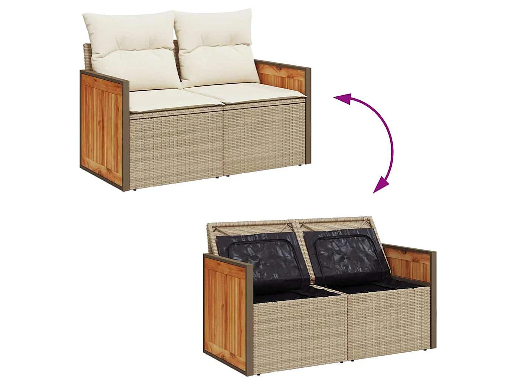 Set Divani da Giardino 7 pz con Cuscini Beige Polyrattan Acacia