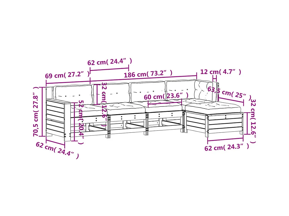 Set Divani Giardino 5 pz con Cuscini Legno Massello di Douglas